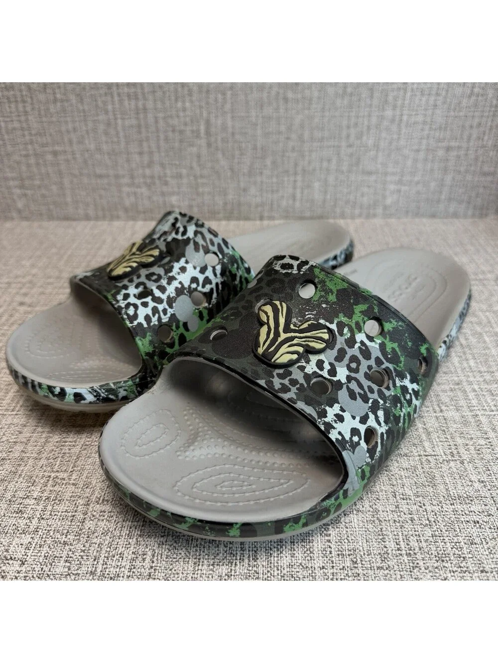 Crocs Disney Animal Kingdom Leopard Safari Print Slides Womens Size 10 Mens Sz 8